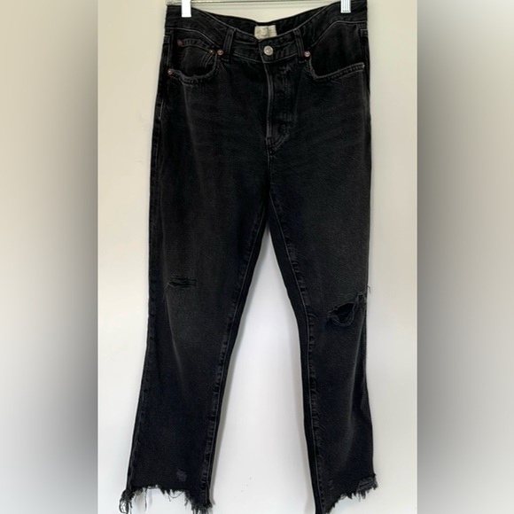 Free People We The Free Black loose fit Crop Button fly Jeans Size 28 - Picture 4 of 10
